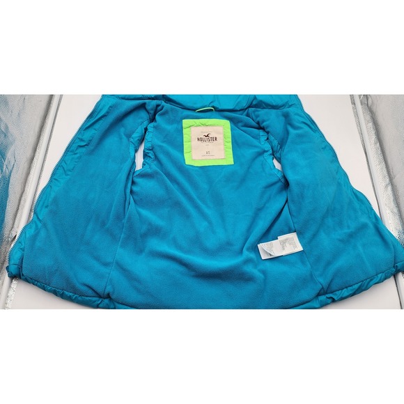 Hollister Puffer Vest Teal Hermosa Logo Hooded Women's XS Lightweight Fleece - Picture 9 of 9